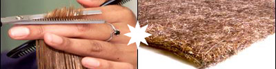 Hair clippings become oil-absorbant mats for environmental use.